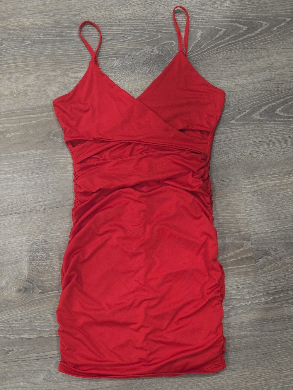 SHEIN Red Ruched Spaghetti-Strap Mini Dress